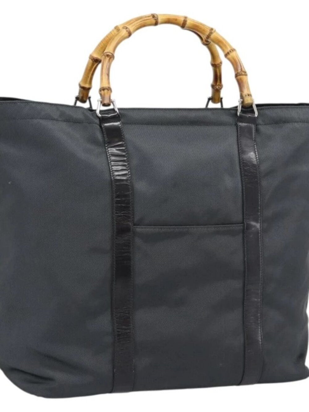 GUCCI Bamboo Hand Bag Nylon Gray 002 2854 0412 5 Auth ar11843